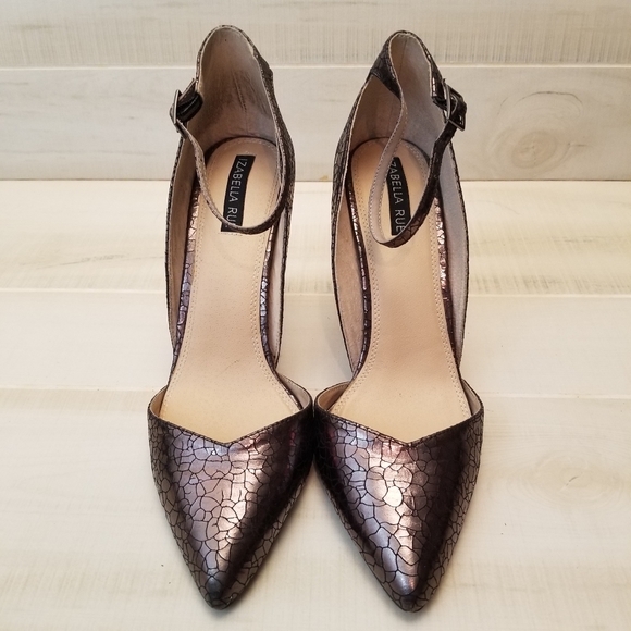 {10} Izabella Rue Nina Strap Heel Metallic Merlot Maroon Purple - Picture 2 of 12